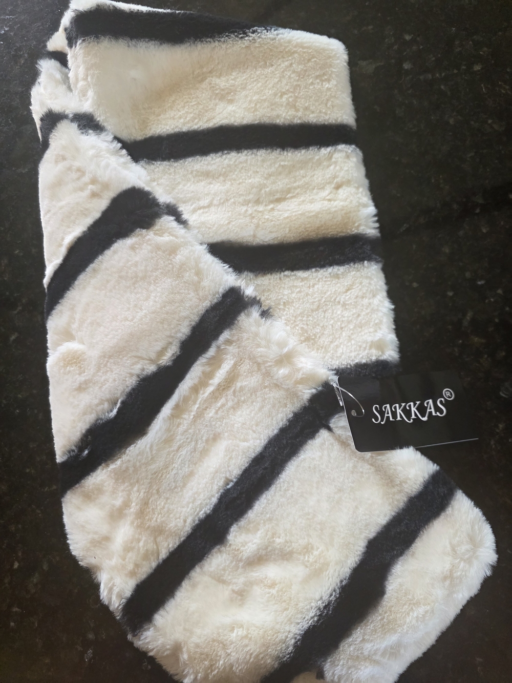 Sakkas Cream Plush Scarf with Black Stripes